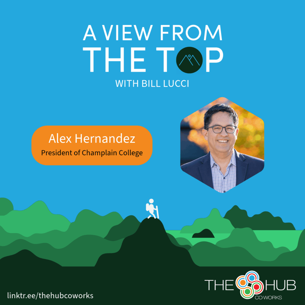 New Episode Alert: A View from the Top featuring Alex Hernandez, President of Champlain College. In this episode, Alex Hernandez, a passionate advocate for servant leadership and president of Champlain College, shares his journey from the son of a Mexican farmworker to leading one of Vermont’s top colleges. Highlights include Champlain’s initiatives for underserved students, such as the single-parents program with high GPAs, the Vermont Cyber Start program for high schoolers, and the impact of Champlain alumni on Vermont’s workforce. Listen now for insights on leadership, education, and community-building in Vermont.