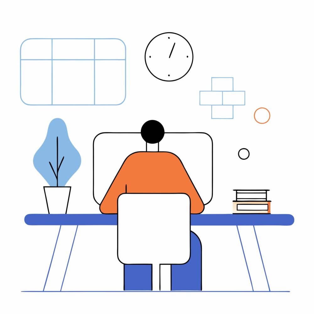 A graphic illustration of a person working on their computer at a desk.Illustration by MOMO Studio on Unsplash