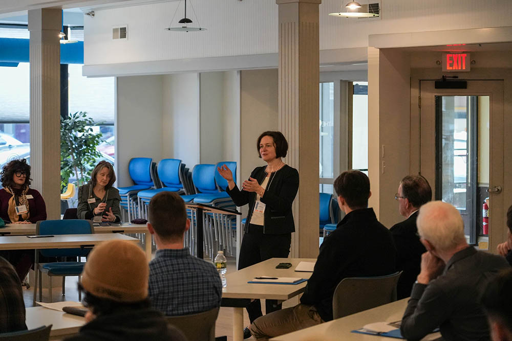 Elizabeth Mauch, Chancellor of the Vermont State Colleges System, at the 2025 Making a Difference & Making a Living Conference at The Hub CoWorks