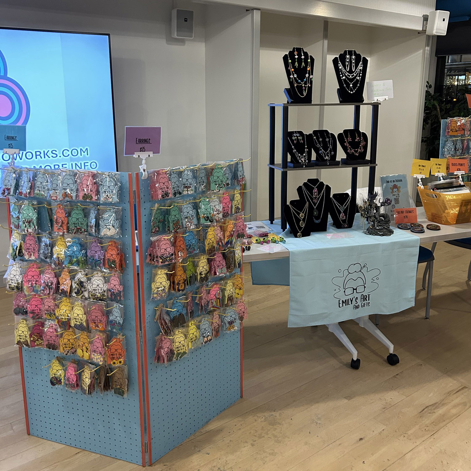 Emilys Art Displays at The Hub CoWorks for 2025 Jingle Bell Shop