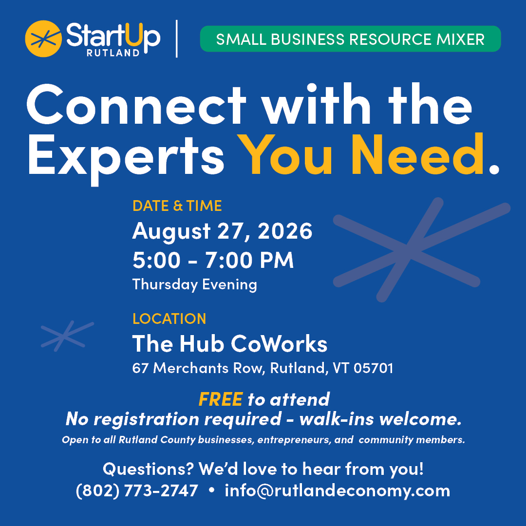 StartUp Rutland Small Business Resource Mixer August 27